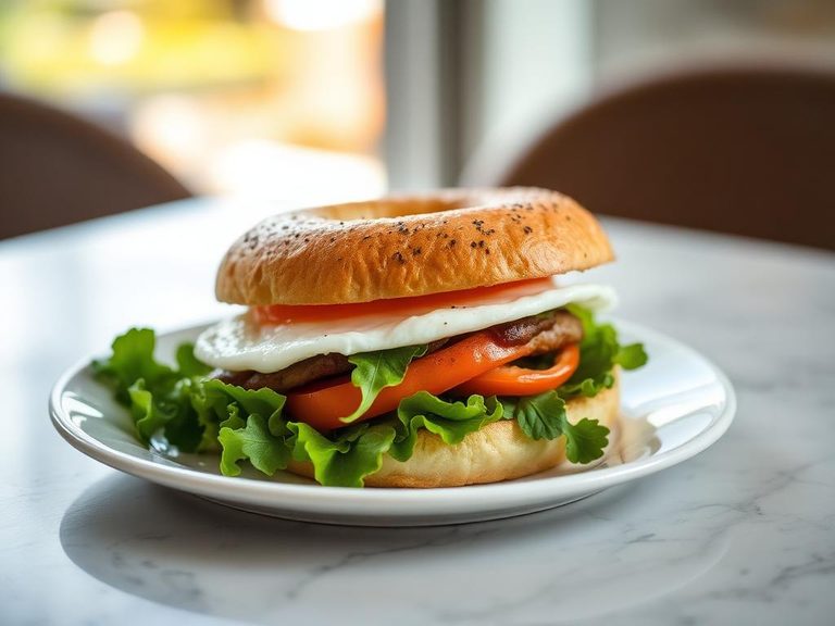 Veggie egg bagel sandwich