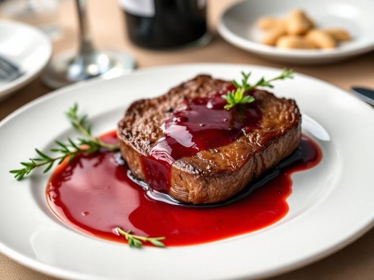 Venison steak with red wine reduction