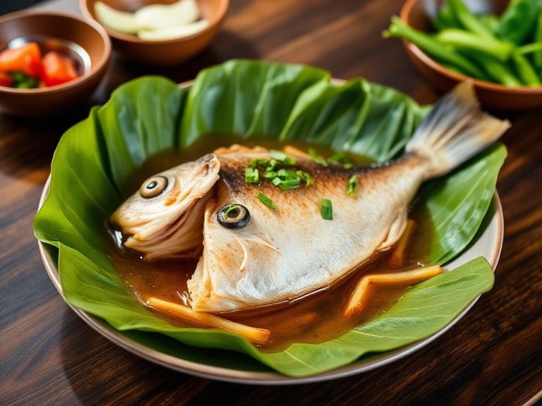 Vietnamese Steamed Fish in Banana Leaf