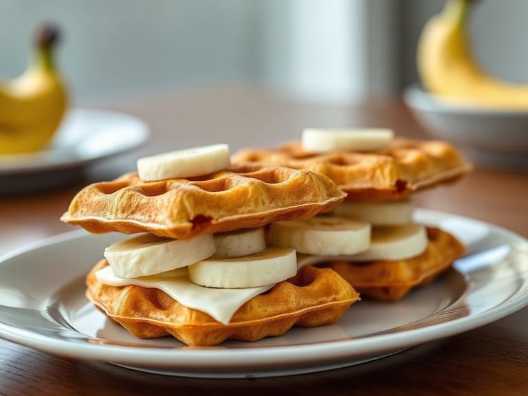 Waffle Iron Fruit 'Sandwiches' with sliced banana and cream cheese