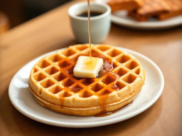 Waffle with syrup and butter