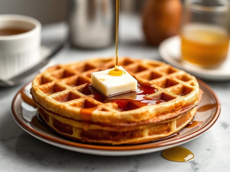 Waffles with butter and maple syrup