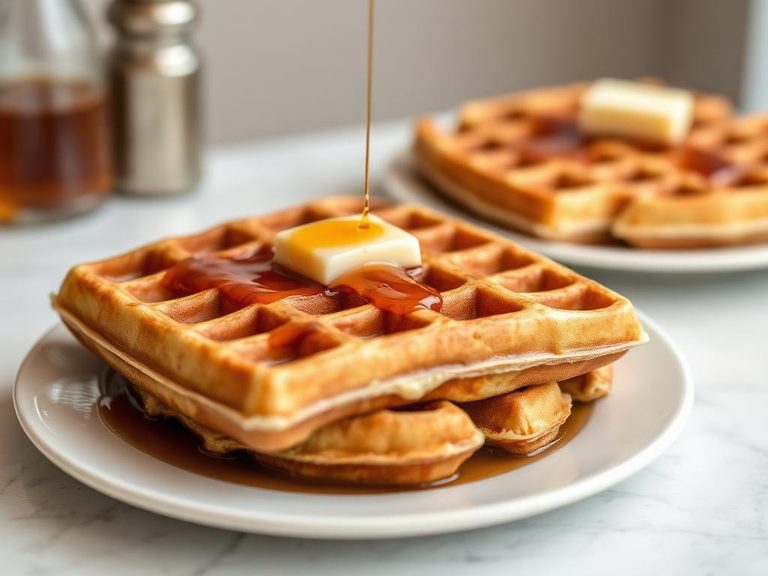 Waffles with maple syrup and butter