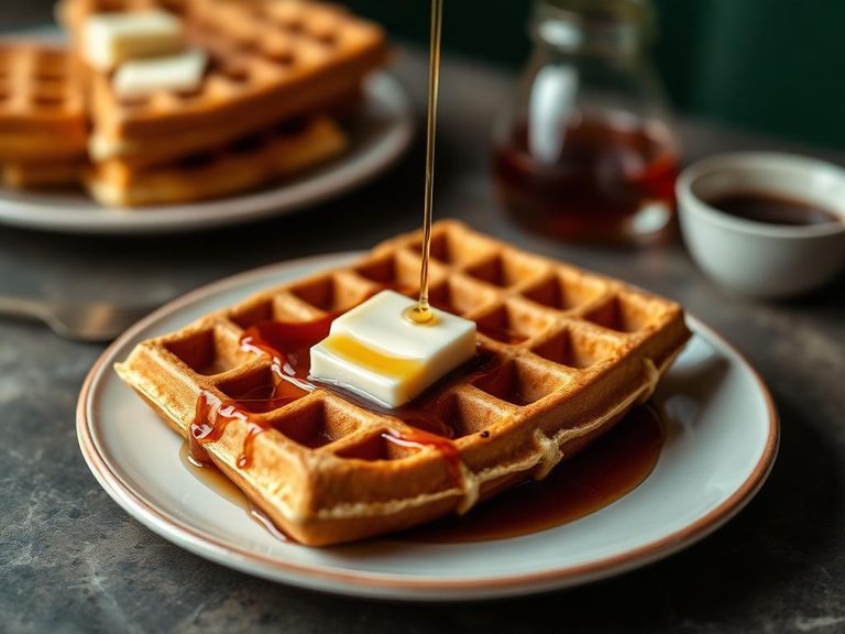 Waffles with syrup and butter
