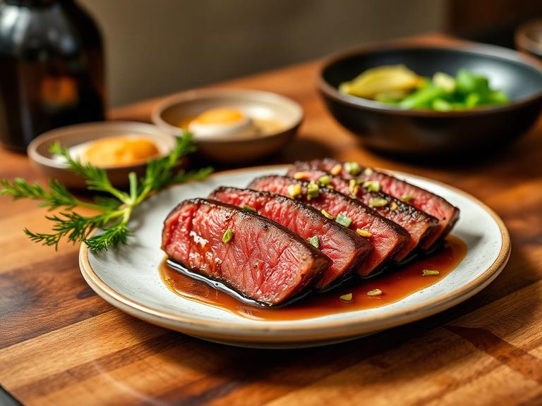 Wagyu steak with wasabi and soy