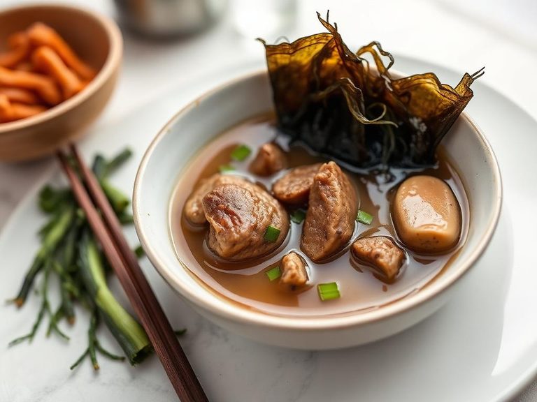 Walrus meat soup with seaweed