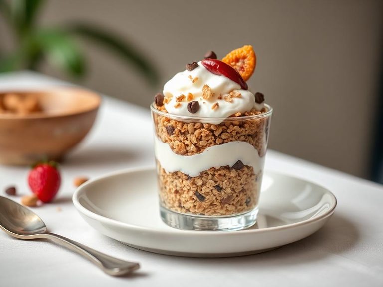 Warm oatmeal parfait with yogurt