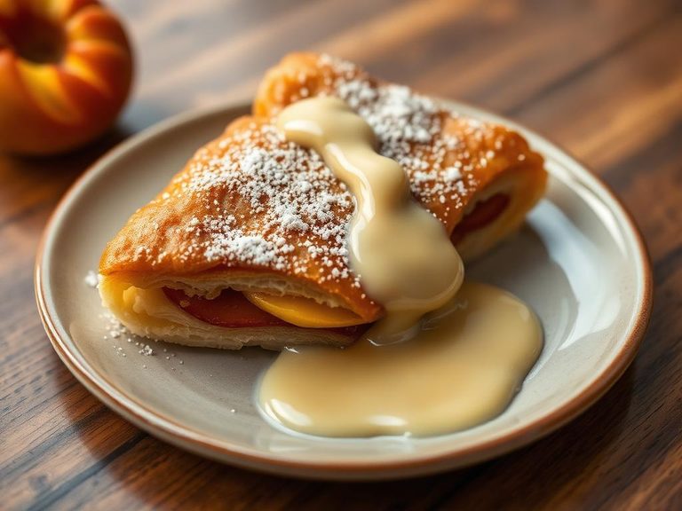 Warm Peach Strudel with Vanilla Sauce