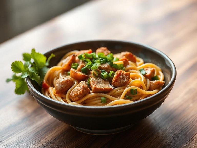 Warm turkey and vegetable noodle bowl