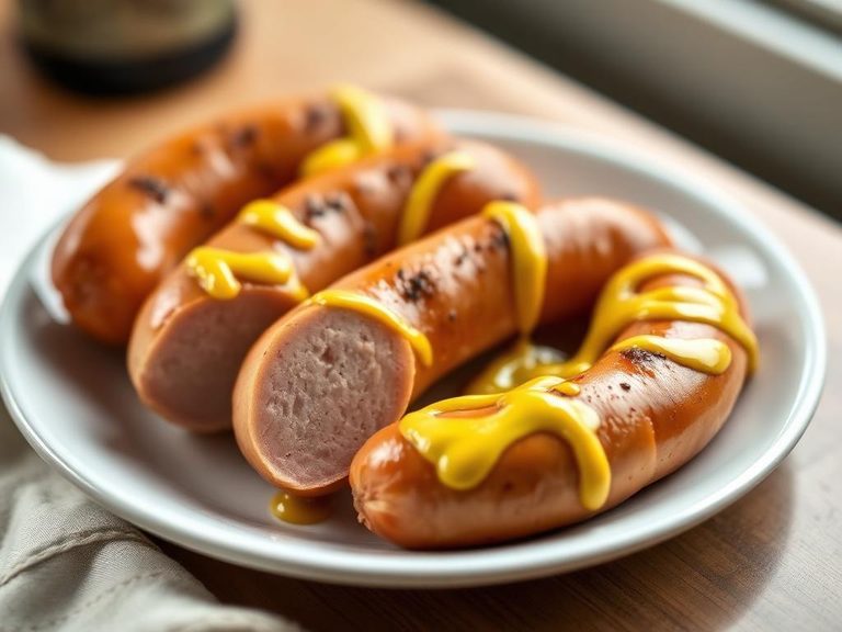 Weisswurst (a white veal/pork variant) with sweet mustard