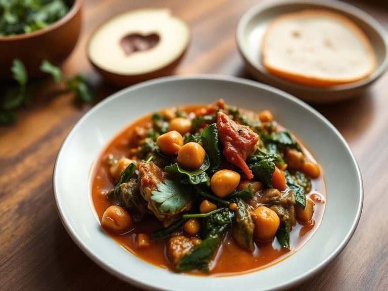 West African peanut stew with greens