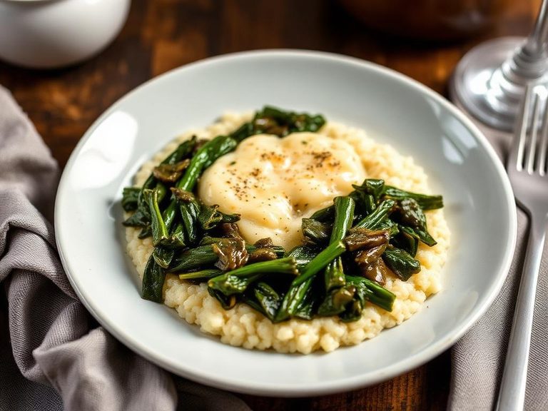 Wheatena 'Grits' with Sautéed Greens