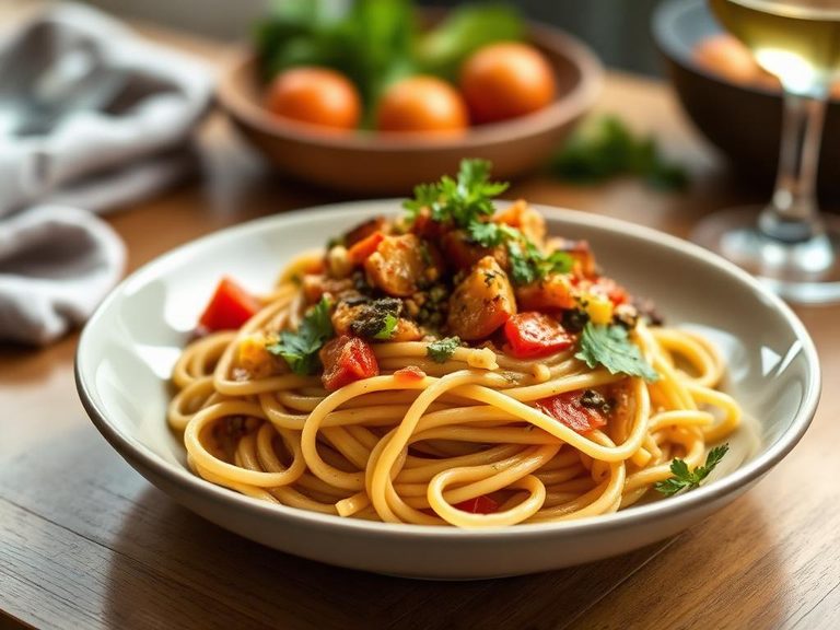 Whole Grain Pasta with Roasted Vegetable Sauce