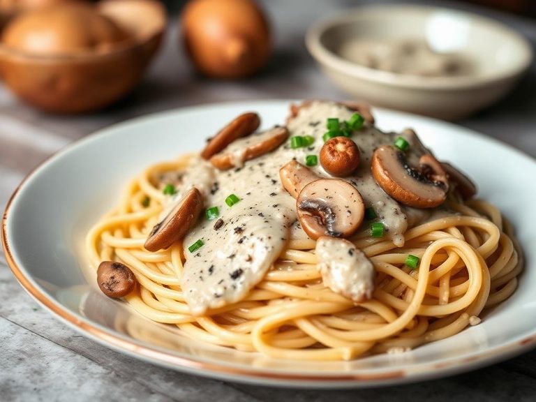 Whole Wheat Spaghetti with Creamy Mushroom Sauce