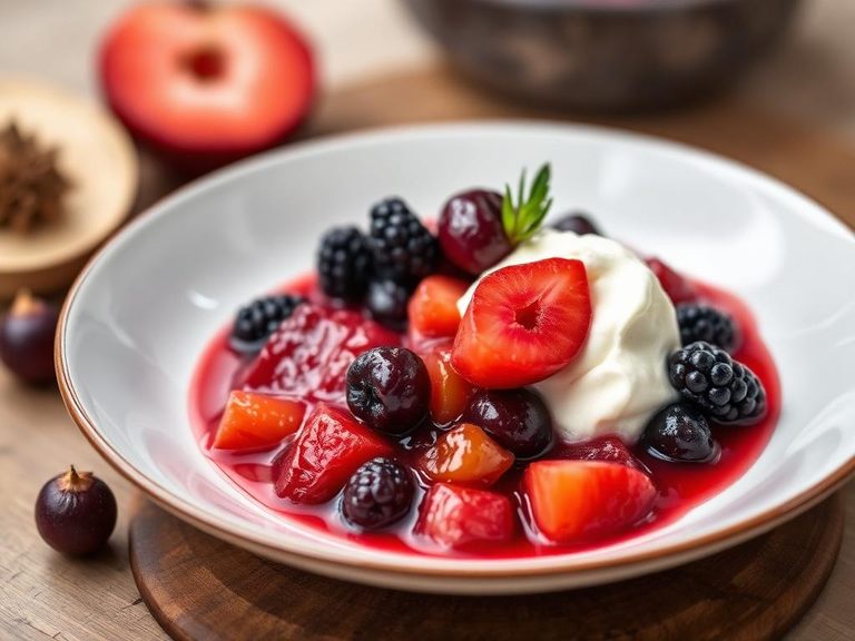 Winter Fruit Compote with Cream