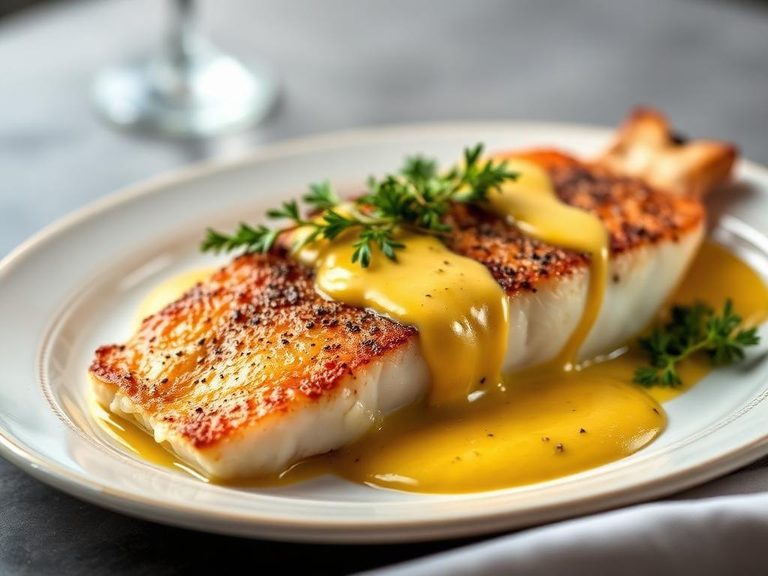 Wolffish with mustard cream sauce