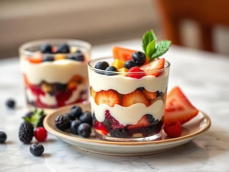 Yogurt parfait layered with fruit