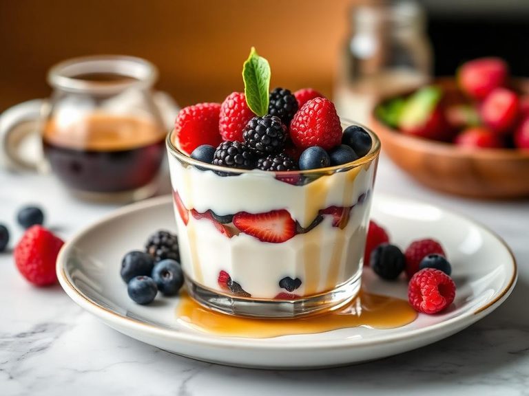Yogurt parfait with berries and honey