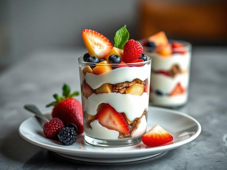 Yogurt parfait with layers and fruit