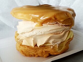 Cream puff, eclair, custard or cream filled, iced