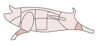 Pork, cured, ham -- water added, shank, bone-in, separable lean and fat, unheated