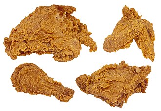 Fast Foods, Fried Chicken, Thigh, meat and skin and breading