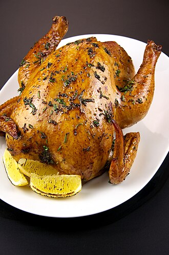 Chicken, NS as to part, baked, broiled, or roasted, NS as to skin eaten