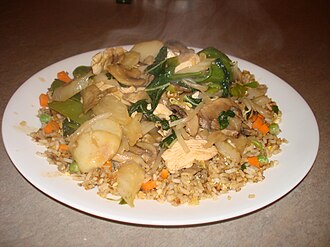Pork chow mein or chop suey with noodles