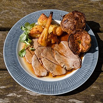 Chicken or turkey, potatoes, and vegetables excluding carrots, broccoli, and dark-green leafy; gravy