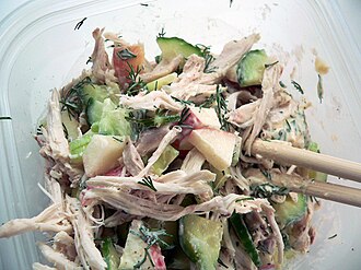 Chicken or turkey salad, made with mayonnaise