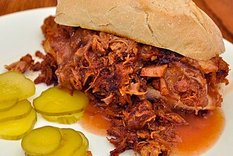 Barbecue beef sandwich, on white bun