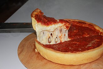 Pizza with extra meat, thick crust