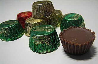 Chocolate candy, peanut butter filled